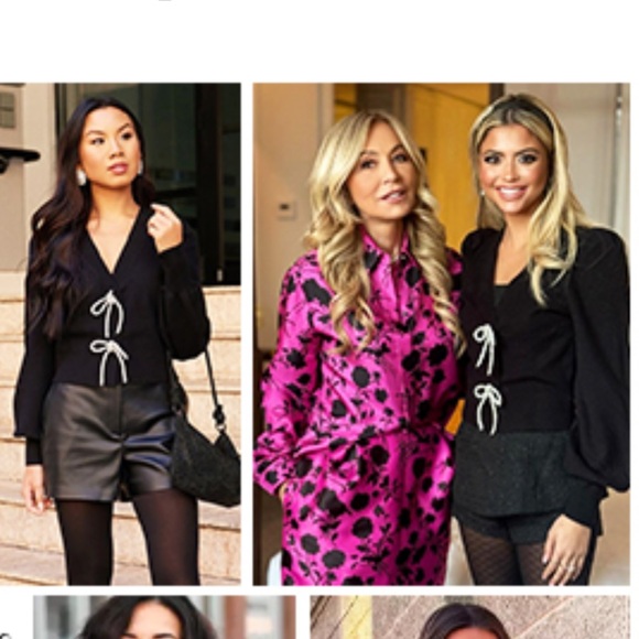 Express -viral ✨Holidays✨black embellished rhinestone bow front sweater cardigan - Picture 6 of 14